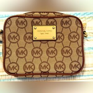 Michael Kors Tan and Brown Logo mini crossbody Bag